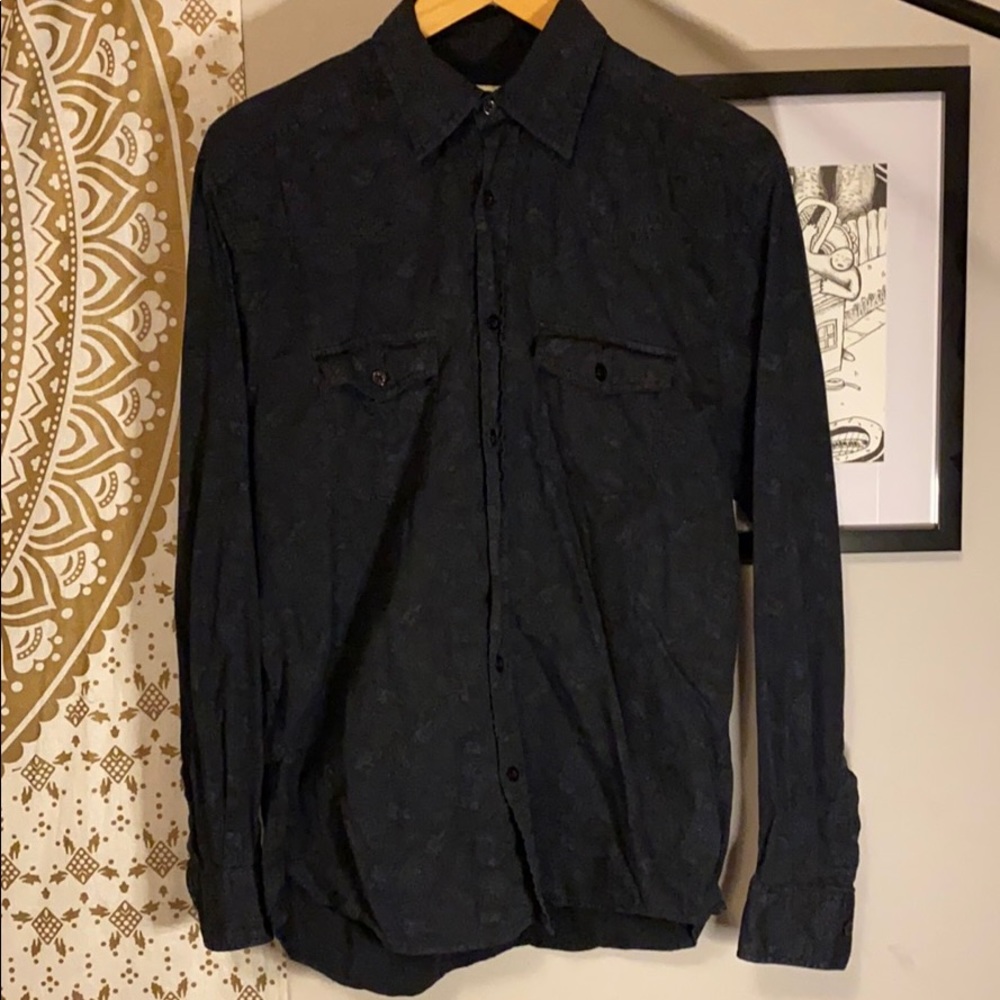 Dark Blue Flower Print Button Down